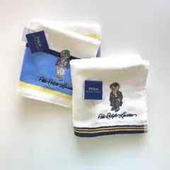 ポロ　ラルフローレン　ポロベア　くま　刺繍　タオルハンカチ　新品　青　メンズ