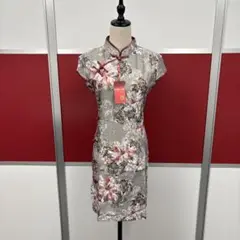 花柄シルク風チャイナドレス Mサイズ