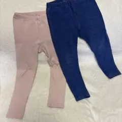 120サイズ ピンク デニム風ブルー　レギンス 2枚セット