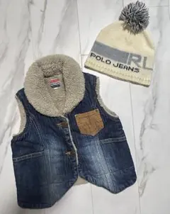 Daddy Oh Daddy 裏起毛デニムベスト×POLOボンボンニット帽