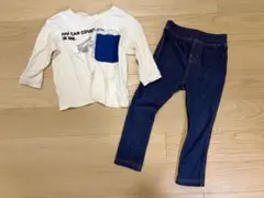 BREEZE 長袖カットソーとデニム風レギンスセット size 80
