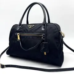【美品✨】プラダ 2way ミニボストンバッグ ハンドバッグ 南京錠　鍵付き　黒