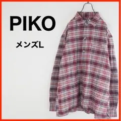 A4284★新品★PIKO*シャツ*長袖*チェック柄*厚手*L*ボルドー