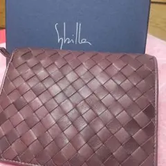 Sybillaシビラ・ 編み込みSHEEP羊レザー・ 二つ折り財布・ワイン・のサムネイル
