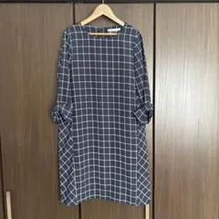 再度お値下げ 七分袖ワンピース　ネイビー/ホワイトチェックのサムネイル