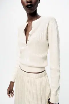 ZARA スパンコール リブニットカーディガン（アイボリー）