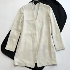 美品 23SS セオリーリュクス ノーカラーダブルジャケット 36 ホワイト