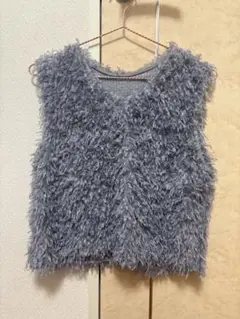フリンジショートベスト　ファーベスト　グレー