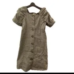 ギンガムチェック パフスリーブ ミニワンピース