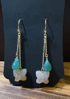 カルセドニー蝶々　ピアス