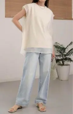 bab シアーレイヤードノースリーブトップス　S M オフホワイト