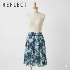 リフレクト ボタニカル柄 ひざ丈シフォン フレアスカート 春夏オフィスカジュアル