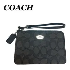 美品　コーチ　リストレットポーチ　シグネチャー　ブラック　グレー　キャンバス