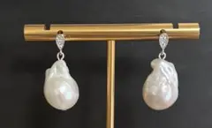 本真珠　淡水バロックパールピアス　オーロラ干渉色　sv925刻印　冠婚葬祭