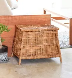 皮つきラタン脚付バスケット幅52 籐 リビング収納 韓国インテリア（1212）