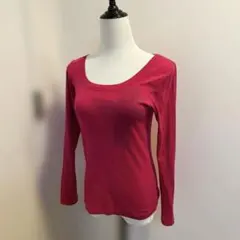 プチバトー ピンク リボン Uネック 長袖 Ｔシャツ カットソー 14ans