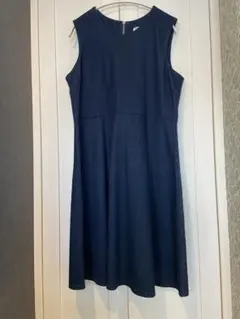 ダークブルー デニム ノースリーブ ワンピース