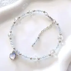 水色 ブレスレット ねこ チャーム キラキラ