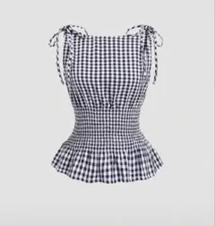 Shein ギンガムチェック ノースリーブ ペプラム トップス