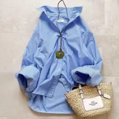 美品 スローブイエナ 23SS コットンブロードワイドスリーブシャツ ストライプ