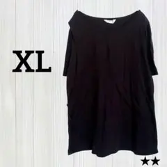 ★値下げ歓迎！【XL】ブラック 半袖 Tシャツ トップス シンプル 無地 授乳服