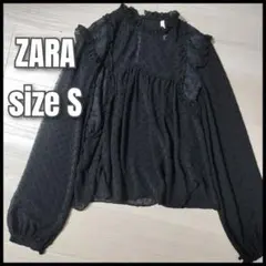 zara trafaluc ドット柄 肩フリル 長袖 ボリュームスリーブブラウスのサムネイル