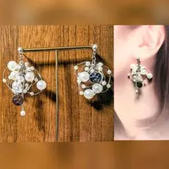 パールシャワー ピアス/イヤリング シルバー 揺れる 大ぶり ハンドメイド