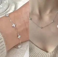 【新品】ネックレス ブレスレット セット シルバー フラワー 結婚式 パーティー