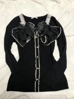 axes femmeフリル付きBIGリボントップス　長袖　姫系　黒