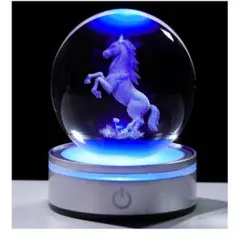 3Dクリスタルボール 馬 LEDライト台座付き