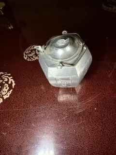 【中国骨董・レトロ】錫製 六角酒燗器（ちろり・温酒壺） 亀蓋 龍鳳凰文