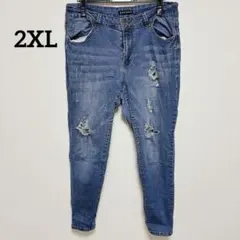 ENCODE ダメージ加工 ブルーデニム 【2XL】 海外古着 スキニーパンツ