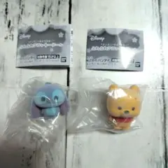 ディズニー　ふわふわフロッキードール　プーさん　スティッチ　ガチャ２点セット