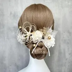 ＷＧ９　デザイン水引　白×金　髪飾り　ヘアアクセサリー　Ｕピン　ヘッドパーツ