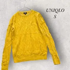 ユニクロ S 長袖リブ コットンカシミヤケーブルクルーネックセーター ニット 黄