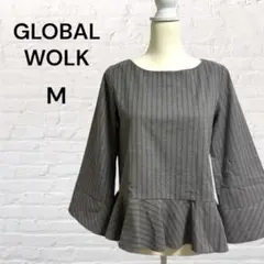 GLOBAL WORK フレアスリーブ ペプラム ブラウス Mサイズ ストライプ
