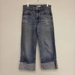 ZARAミッドライズルーズデニムパンツ　　リメイク　パール付け