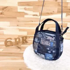 大人気【レスポートサック】デニム柄パッチワーク 花柄ショルダーバッグ 紺ネイビー