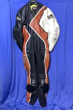 膝パッド付き革ツナギ 青/白TAKAI. Lサイズ