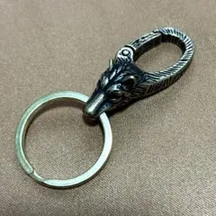 真鍮 狼 カラビナフック キーホルダー キーリング 二重リング