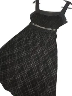 バーバリーブルーレーベル ベロアワンピース ブラックチェック 黒