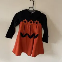 ま*彡様 花柄刺繍オレンジ黒ワンピース