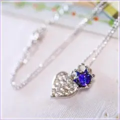 ハート　王冠　ネックレス　銀色　青紫色　ヘリオトロープ　ペンダント　お買い得