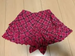 女の子　スカート風パンツ　チェック　赤　140