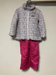 スキーウェア上下セット 花柄ジャケット ピンクパンツ 帽子　キッズ