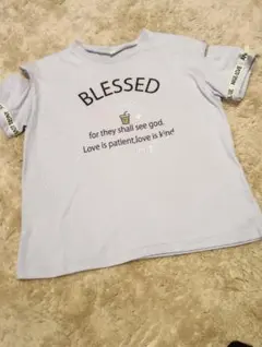 140半袖トップスTシャツ肩出しパープル紫英字ロゴ