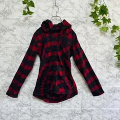 チェック柄 パーカー 赤