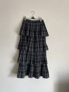 Meridianタータンチェック4段ティアード ロングスカート 緑×赤 プリーツ