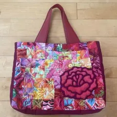 ハンドメイドハワイアンキルト　ケイフファ生地使用　パッチワークトートバッグ