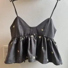 フラワー刺繍 グレー ペプラムビスチェ